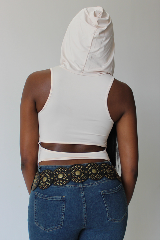 Cut Out tall women's hoodie tank top in tan – streetwear style