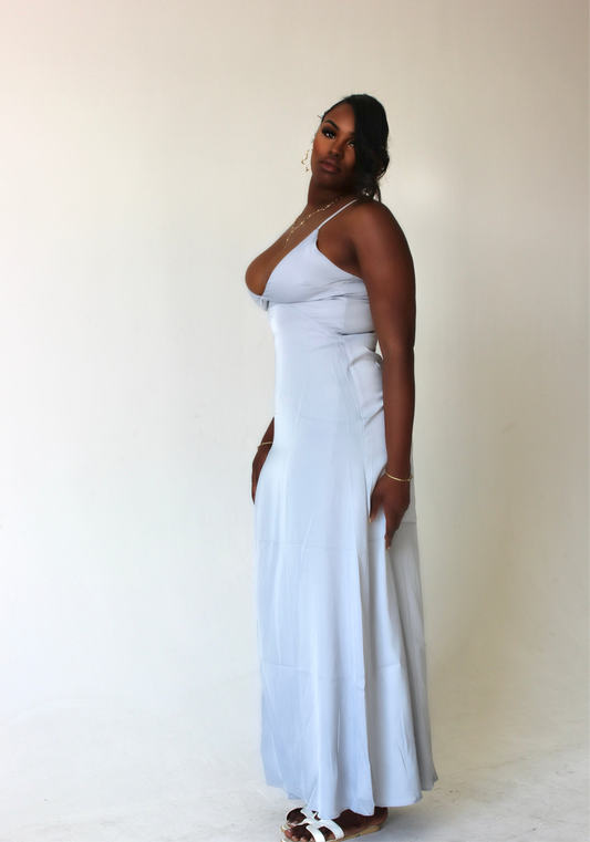 Summer Blue Breeze-Slit Maxi Dress