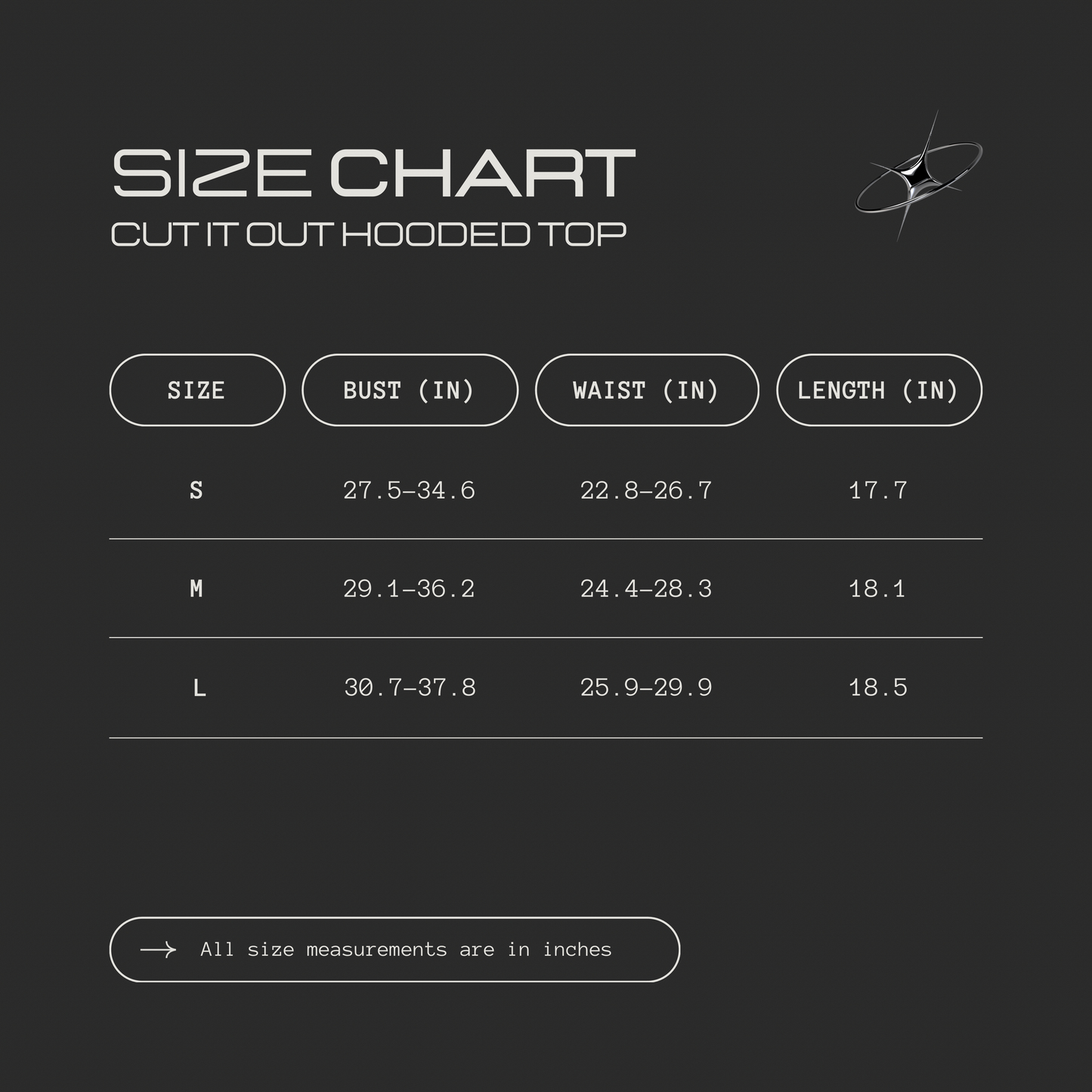 Cut It Out Hooded Top Size Chart