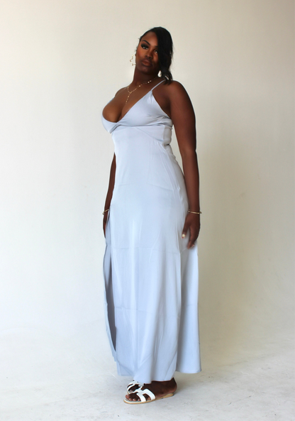 Summer Blue Breeze-Slit Maxi Dress