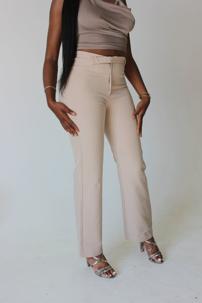 side profile of tall model in sleek straight-leg pants with structured fit – tall-inclusive fashion